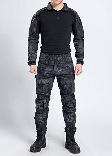 Juego de chaqueta y pantalones comando, diseño de camuflaje y estilo uniforme militar, color Black Python Camouflage, tamaño X-Large