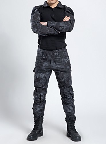 Juego de chaqueta y pantalones comando, diseño de camuflaje y estilo uniforme militar, color Black Python Camouflage, tamaño X-Large