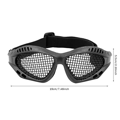 Juego de máscara y gafas de airsoft, máscara de malla de calavera, máscara protectora de media cara con gafas Airsoft, protección para los ojos con banda elástica para juegos CS al aire libre (negro)