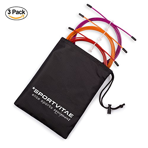 Juego Kit Cables de Repuesto para Comba de Velocidad para Fitness, Crossfit y Boxeo, 3 Unidades de 2,5mm Acero Recubierto PVC, incluye tornillos, tapones, protector de cables y bolsa de transporte