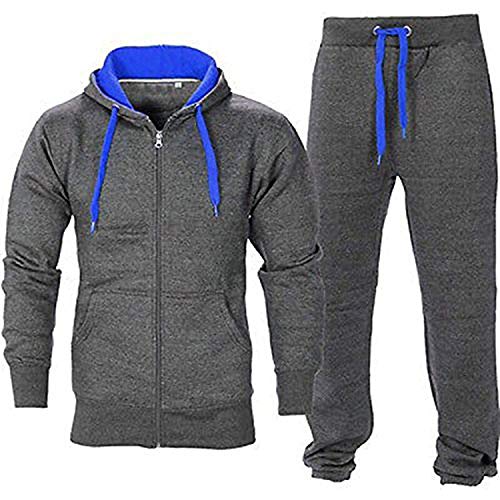 Juicy Trendz Hombres Atlético Manga Larga Lana Cierre Completo Gimnasio Chandal Juego de Jogging Desgaste Activo Charcoal/Blue S (JT-963)