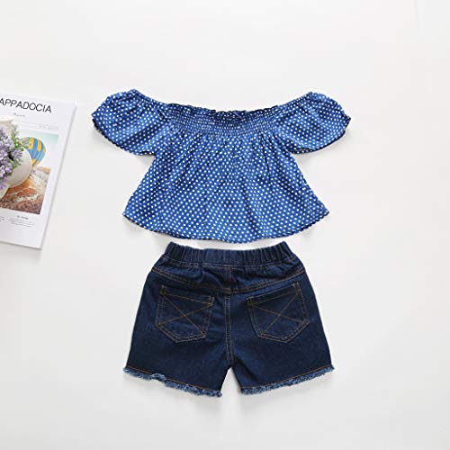 Julhold - Conjunto de camisetas de algodón con estampado de lunares y pantalones cortos de mezclilla de 1 a 5 años Azul azul 2-3 Años