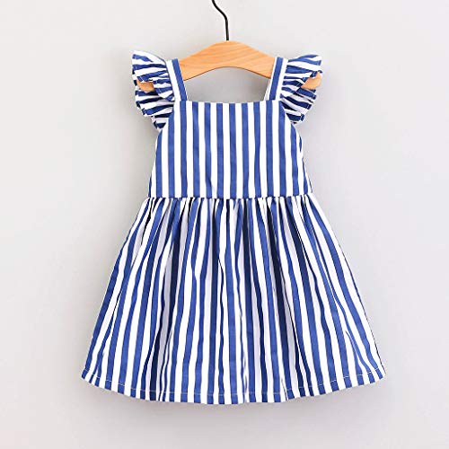 Julhold - Vestido de algodón para bebé, diseño de lazo sin espalda, sin mangas, para fiesta de princesa, para bebés de 0 a 4 años Azul azul 12-18 Meses