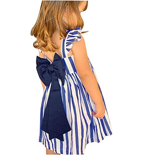 Julhold - Vestido de algodón para bebé, diseño de lazo sin espalda, sin mangas, para fiesta de princesa, para bebés de 0 a 4 años Azul azul 12-18 Meses