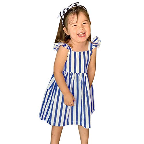 Julhold - Vestido de algodón para bebé, diseño de lazo sin espalda, sin mangas, para fiesta de princesa, para bebés de 0 a 4 años Azul azul 12-18 Meses
