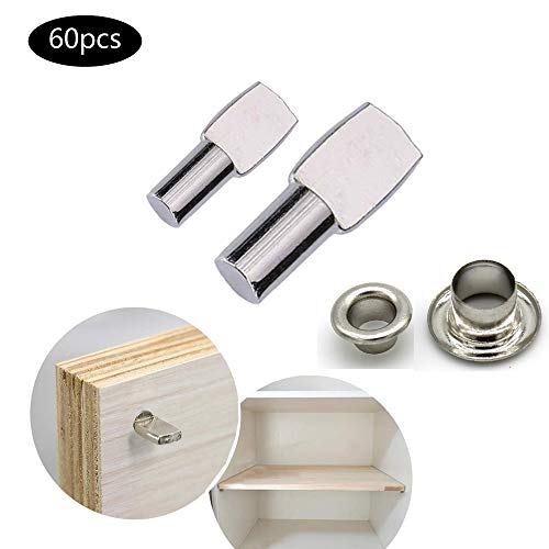 JUN-H 60pcs Soporte de Estante Clavijas 5mm y 7mm de Acero Inoxidable Pasadores de Estante Soporte Níquel Plateado Soportes Para Muebles de Gabinete Armario Accesorios de Oficina Soporte (Plata)