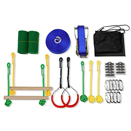 Junean Ninja Obstacle Course Line Kit, Ninja Slackline Monkey Bar Kit Outdoor Tree Hanging Obstáculos Line Training Equipment Patio Al Aire Libre Diversión para Niños Adultos Familia