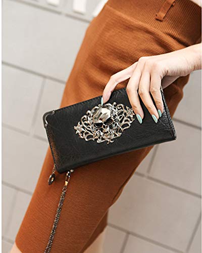 JunNeng - Cartera de piel para mujer, con bolsillo con cremallera, ranuras para tarjetas de crédito, elegante, color negro