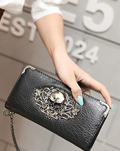 JunNeng - Cartera de piel para mujer, con bolsillo con cremallera, ranuras para tarjetas de crédito, elegante, color negro