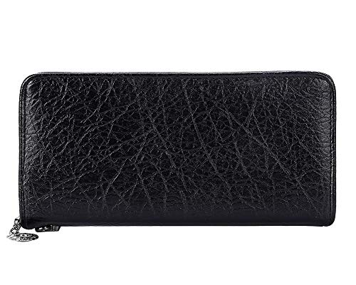 JunNeng - Cartera de piel para mujer, con bolsillo con cremallera, ranuras para tarjetas de crédito, elegante, color negro