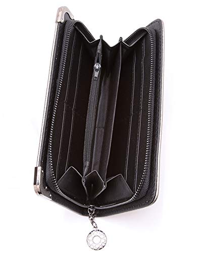 JunNeng - Cartera de piel para mujer, con bolsillo con cremallera, ranuras para tarjetas de crédito, elegante, color negro