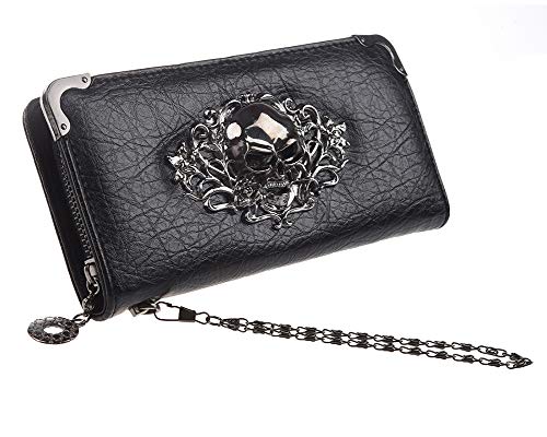 JunNeng - Cartera de piel para mujer, con bolsillo con cremallera, ranuras para tarjetas de crédito, elegante, color negro