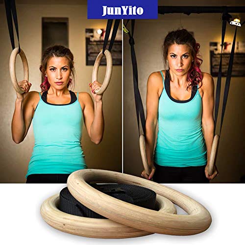 JunYito Anillas de Gimnasia Madera con Correas Anillas Crossfit Anillos de Gimnasio para Adultos Fitness Crosstraining