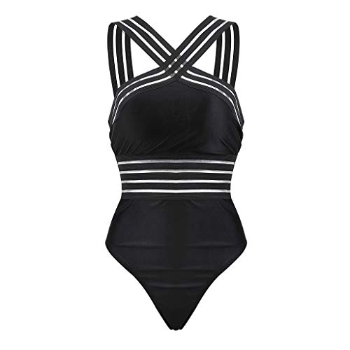 JURTEE Siamés Solid Color Bikini Monokini Push-Up Pad Trajes De Baño De Una Pieza Slim Fit Ropa De Playa para Mujer (L, Negro)