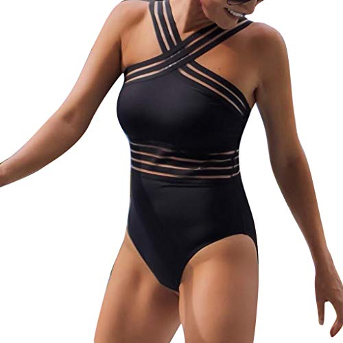 JURTEE Siamés Solid Color Bikini Monokini Push-Up Pad Trajes De Baño De Una Pieza Slim Fit Ropa De Playa para Mujer (L, Negro)