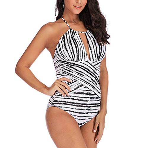 JURTEE Traje De Baño para Mujer Monokini Sin Espalda Siamés Estampado De Cebra Moda Bikini Push Up Ropa De Playa (L, Negro)