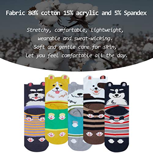 Justay Pack de 5 Calcetines Mujer Divertidos Originales Animales Lindos Estampados Ocasionales de Algodón para Niña y Mujer