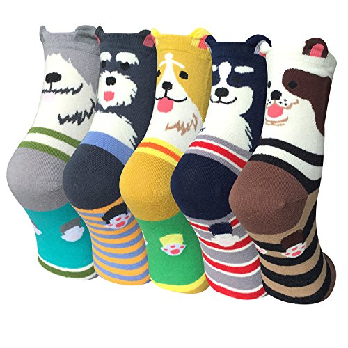 Justay Pack de 5 Calcetines Mujer Divertidos Originales Animales Lindos Estampados Ocasionales de Algodón para Niña y Mujer