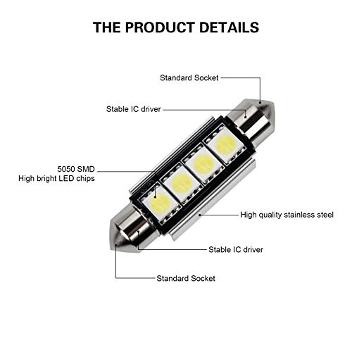 Justech Kit de Bombillas LED Luz de Coche Interior Para el Interior del Automóvil Mapa de la Cúpula Puerta Placa de Cortesía Luces Festón C5W T10 168 194 2825 Xenón Blanco