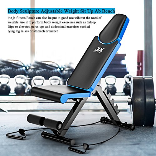 JX FITNESS Banco Pesas Multifunción, Plegable Adjustable Casa Banco de Fitness, Plano/Declinado/Inclinado/Sit Up/Abdominales Mancuernas Musculacion Banco de Ejercicio Barbell Profesional