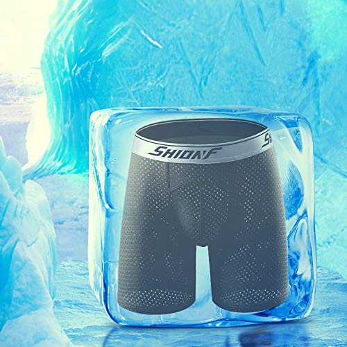 Jyoisa Ropa Interior Hombre Deportiva Calzoncillos Boxer de Malla Hueca de Seda de Hielo Pantalones Regulares de Pierna Larga S M L XL XXL (L, Black)