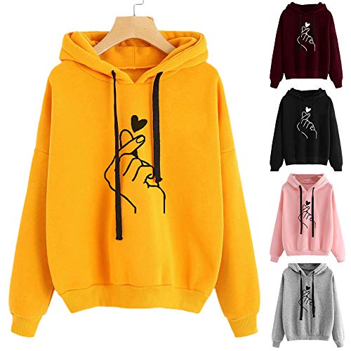 K-youth Sudadera con Capucha de Manga Larga con Estampado de Corazones para Mujer Deporte Sudaderas Mujer Tumblr Invierno Anchas (Rosa, S)