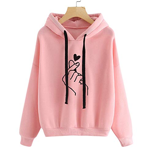 K-youth Sudadera con Capucha de Manga Larga con Estampado de Corazones para Mujer Deporte Sudaderas Mujer Tumblr Invierno Anchas (Rosa, S)