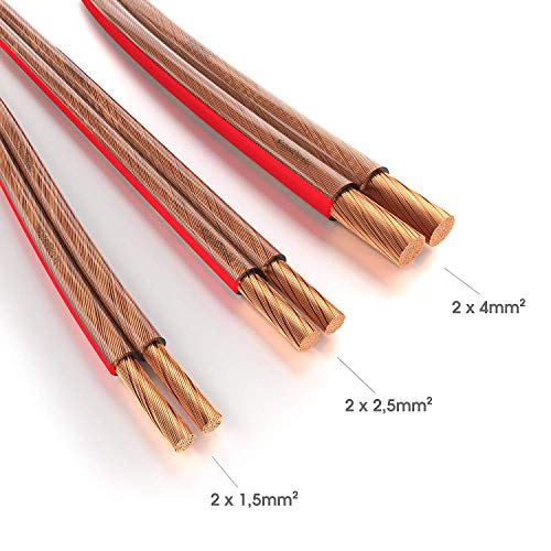 KabelDirekt 15m Cable de Altavoces (2x2,5mm² Cable de Altavoz HiFi, Made in Germany, de Cobre Puro, con indicación de polaridad, para el Mejor Sonido Posible de su Sistema de música)