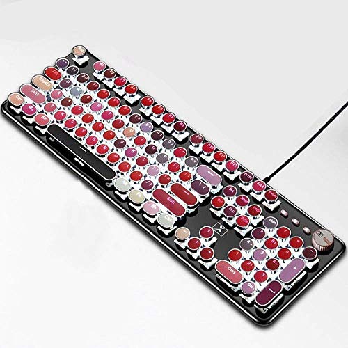 kaige Teclado for Juegos mecánicos, USB Wired Keyboard con lápiz Labial del Punk Retro Ronda Nombres de Teclas ergonómicas, Anti-Imagen Fantasma, Compatible con PC, Ordenador, portátil WKY