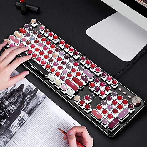 kaige Teclado for Juegos mecánicos, USB Wired Keyboard con lápiz Labial del Punk Retro Ronda Nombres de Teclas ergonómicas, Anti-Imagen Fantasma, Compatible con PC, Ordenador, portátil WKY