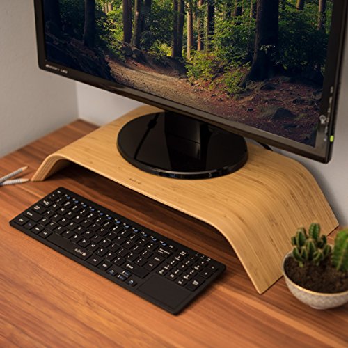 kalibri Soporte TV de Madera - Mesa Auxiliar para Ordenador - Elevador de Monitor Universal - Plataforma de bambú con Espacio para Teclado en marrón