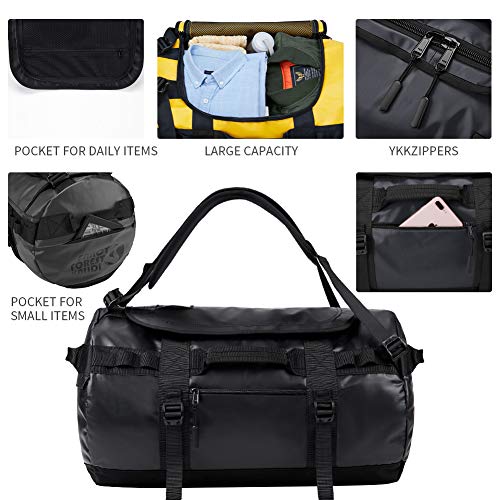 KALIDI Bolsa de Deporte, Resistente al Agua para Camping, Senderismo, Viajes, Gimnasio (Negro, 70L)