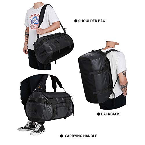 KALIDI Bolsa de Deporte, Resistente al Agua para Camping, Senderismo, Viajes, Gimnasio (Negro, 70L)