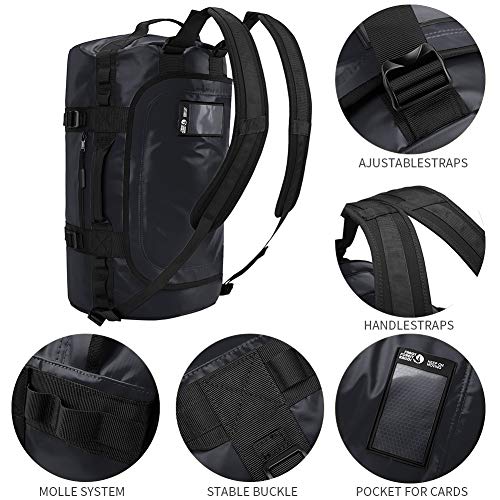 KALIDI Bolsa de Deporte, Resistente al Agua para Camping, Senderismo, Viajes, Gimnasio (Negro, 70L)