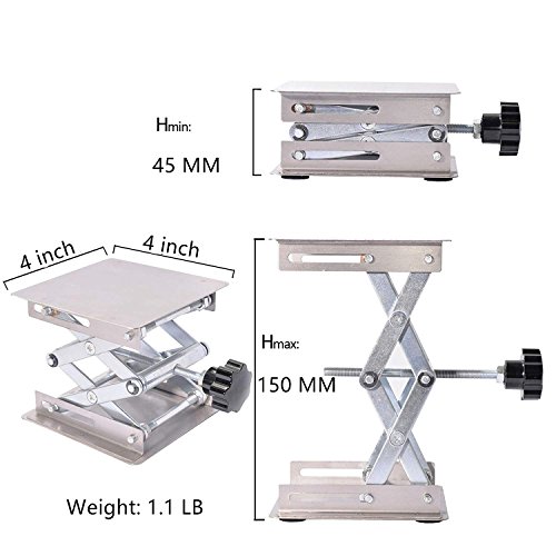 Kalolary Laboratorio Científico Jack-100 x 100 mm de acero inoxidable Lab soporte de mesa rack de tijera Lab-levantador de experimento científico