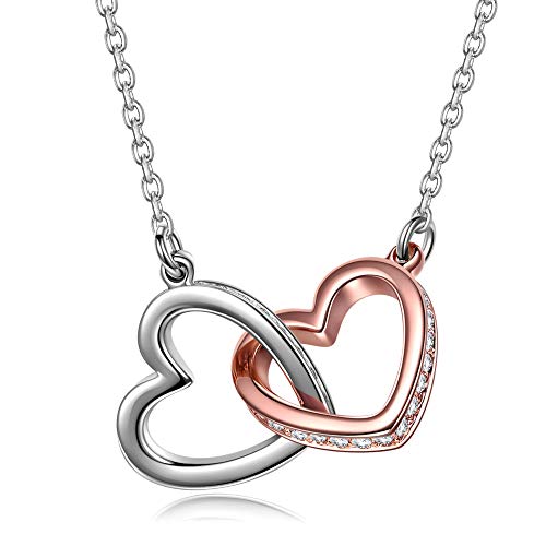 Kami Idea Collar, Mi Fatídico Amor, Colgante de Corazón a Corazón, Joyas de Mujer, Cristales de Swarovski, Bisutería para Mujer en oro Rosa, Caja de Regalo