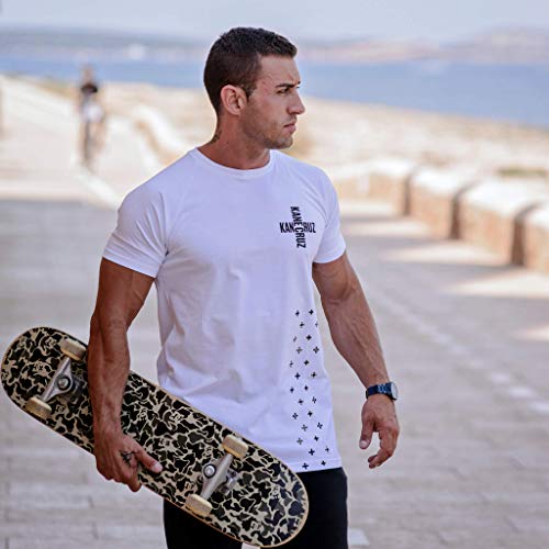 Kane Cruz - Brave Cross White Black - Camiseta Manga Corta Hombre - Fabricada en España - Moda Urbana (M)