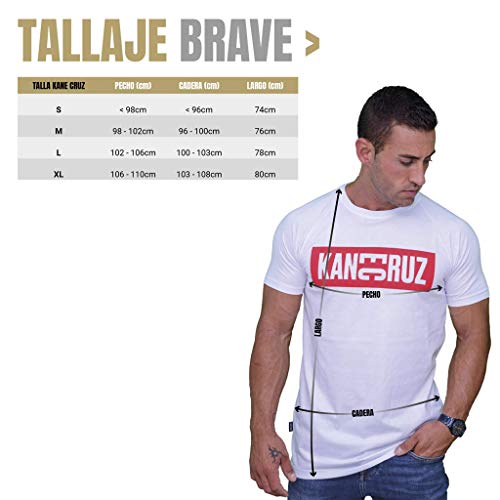 Kane Cruz - Brave Dobel Square White Red - Camiseta Manga Corta Hombre - Fabricada en España - Moda Urbana (L)