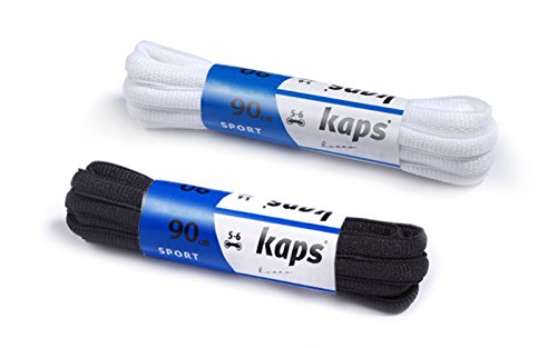 Kaps Cordones Ovalados para Zapatillas Deportivas Tenis Bambas muy duraderos, Cordones Deportivos, Fabricados en Europa, 1 par, negro o blanco (90 cm - 36 inch - 5 to 6 Con ojales/ 01 - blanco)