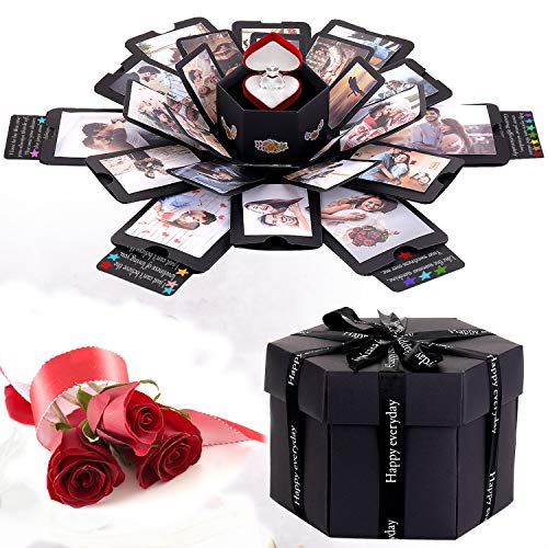 KATELUO Caja de Regalo Creative Explosion,Álbum Plegable para cumpleaños, San Valentín, Aniversario, Boda, Regalo de Fiesta Sorpresa del día de acción de Gracias (Negro)