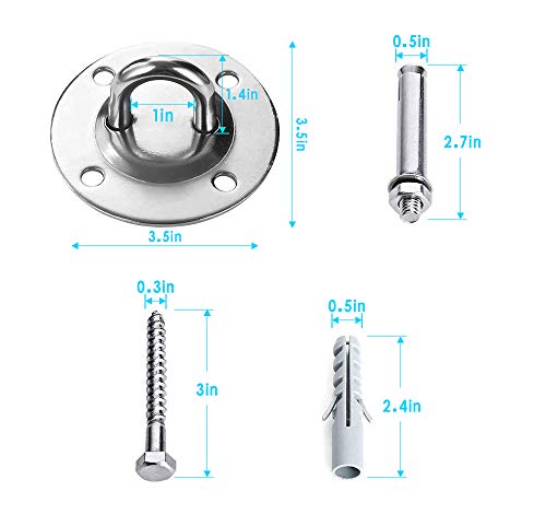 Kaufam Ganchos de Techo, 2 Pcs 300kg Tarea Pesada Anclaje de Techo de 304 Acero Inoxidable, Gancho de Suspensión Hormigón y Madera para Pared Gimnasio Saco de Arena Hamaca Yoga Columpio