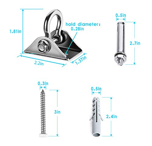 Kaufam Ganchos de Techo, 2 Pcs 450kg Tarea Pesada Anclaje de Techo de 304 Acero Inoxidable, Gancho de Suspensión Hormigón y Madera para Pared Gimnasio Saco de Arena Hamaca Yoga Columpio