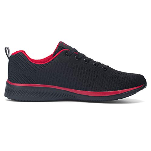 Kefuwu Zapatos de Running para Hombre Transpirables Aire Libre y Deportes Correr Asfalto Casual para Deportivas de Malla（Negro Rojo 43）