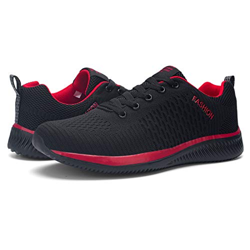 Kefuwu Zapatos de Running para Hombre Transpirables Aire Libre y Deportes Correr Asfalto Casual para Deportivas de Malla（Negro Rojo 43）