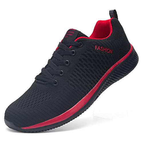 Kefuwu Zapatos de Running para Hombre Transpirables Aire Libre y Deportes Correr Asfalto Casual para Deportivas de Malla（Negro Rojo 43）