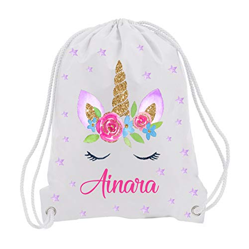 Kembilove Mochila Personalizada con Nombre Infantil – Mochilas Saco Personalizadas con el Nombre del Niño o Niña – Mochila Cuerdas Vuelta al Cole de Unicornio