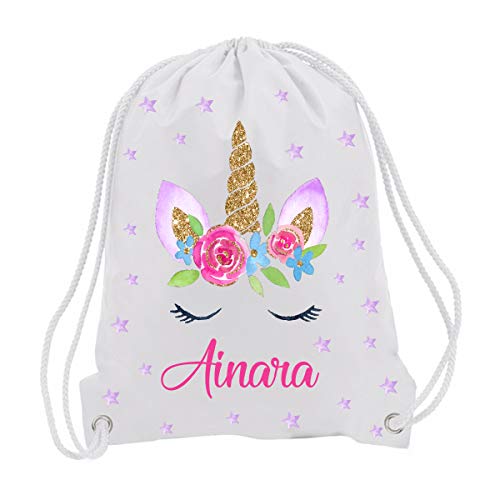 Kembilove Mochila Personalizada con Nombre Infantil – Mochilas Saco Personalizadas con el Nombre del Niño o Niña – Mochila Cuerdas Vuelta al Cole de Unicornio