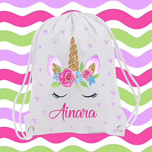 Kembilove Mochila Personalizada con Nombre Infantil – Mochilas Saco Personalizadas con el Nombre del Niño o Niña – Mochila Cuerdas Vuelta al Cole de Unicornio