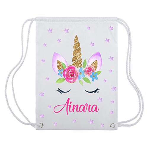 Kembilove Mochila Personalizada con Nombre Infantil – Mochilas Saco Personalizadas con el Nombre del Niño o Niña – Mochila Cuerdas Vuelta al Cole de Unicornio