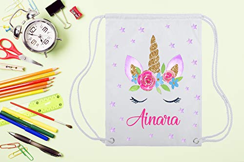 Kembilove Mochila Personalizada con Nombre Infantil – Mochilas Saco Personalizadas con el Nombre del Niño o Niña – Mochila Cuerdas Vuelta al Cole de Unicornio